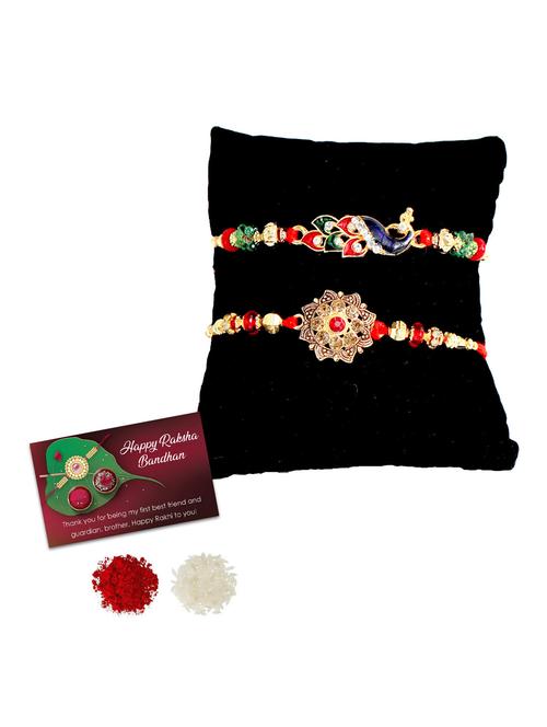 set of 2 rakhi with roli chawal & greeting card - 20068510 - Very Small Image - 1