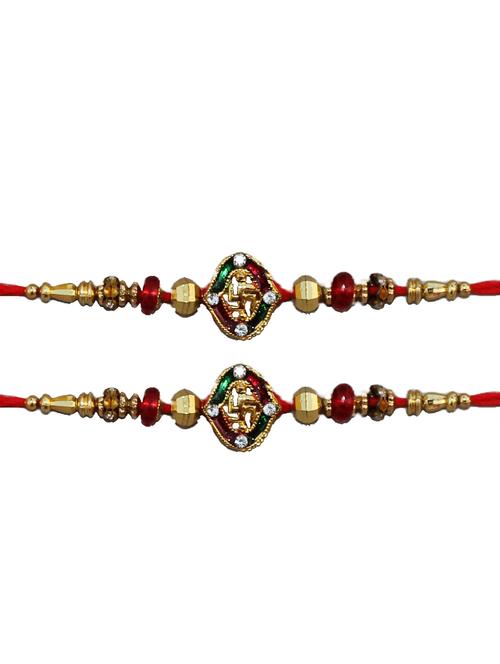 set of 2 rakhi with roli chawal & greeting card - 20068512 - Very Small Image - 1