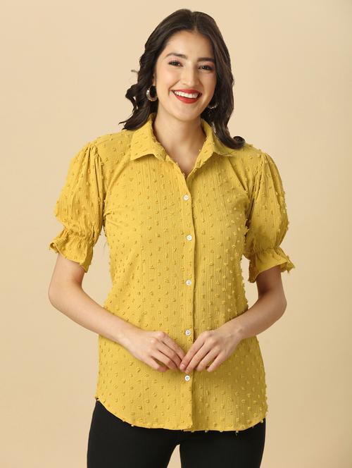 yellow self design regular shirt - 20068888 - Very Small Image - 1