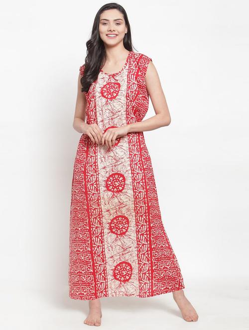 red batik print nighty - 20070005 - Very Small Image - 1