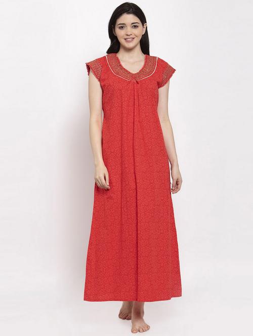 red printed nighty - 20070032 - Very Small Image - 1