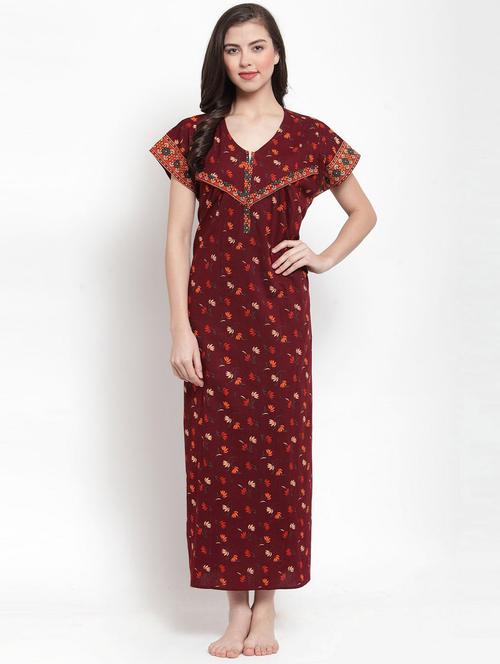 red printed nighty - 20070033 - Very Small Image - 1
