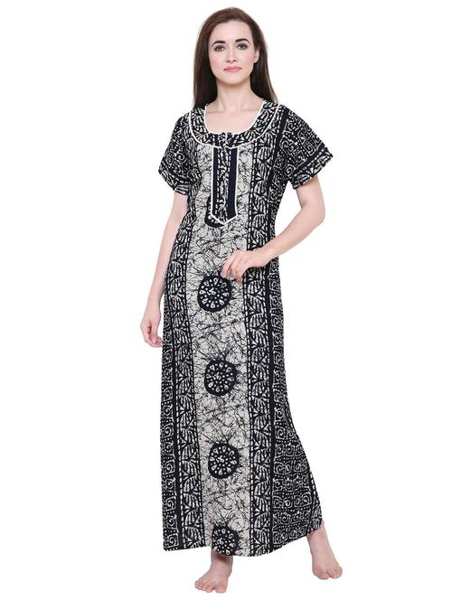 black batik printed nighty - 20070042 - Very Small Image - 1