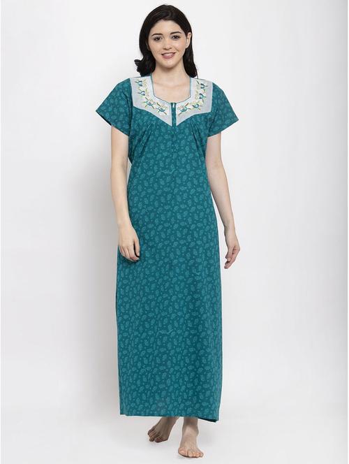 teal floral print nighty - 20070056 - Very Small Image - 1