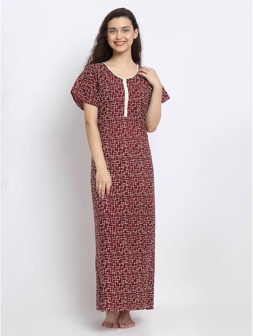 maroon geometric print nighty - 20070085 - Very Small Image - 1
