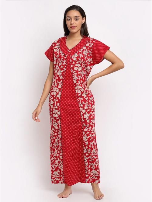 red printed nighty - 20070132 - Very Small Image - 1