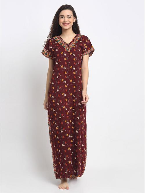 brown floral print nighty - 20070150 - Very Small Image - 1