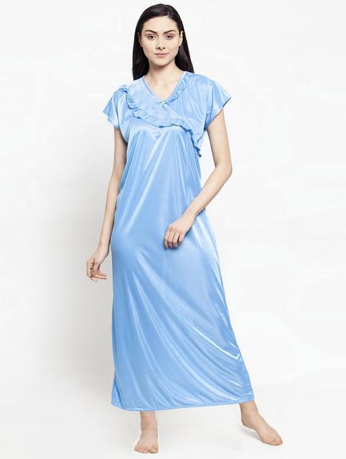 women blue satin nighty - 20070152 - Very Small Image - 1