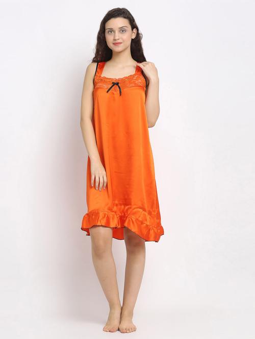 orange satin short nighty - 20070179 - Very Small Image - 1