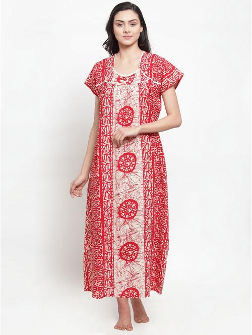 red batik print nighty - 20070181 - Very Small Image - 1