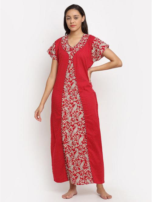 red printed nighty - 20070196 - Very Small Image - 1