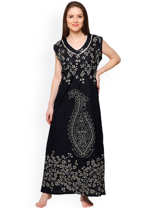 black cotton printed nighty - 20070245 - Very Small Image - 1
