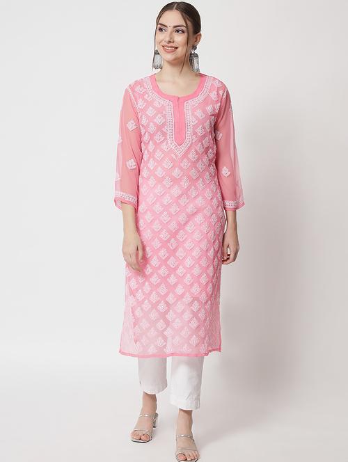 pink chikankari straight kurta - 20070508 - Very Small Image - 1