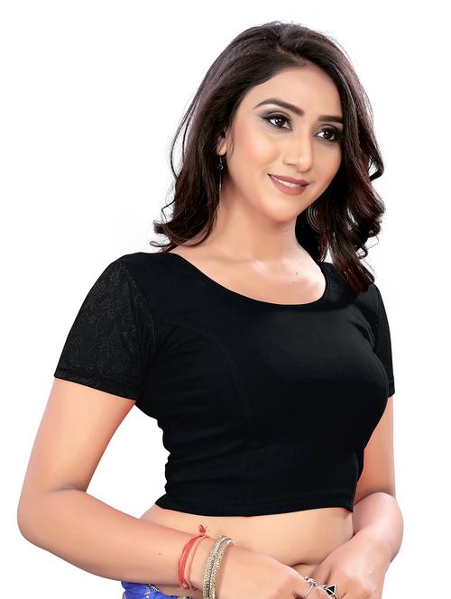 black cotton lycra regular blouse - 20071297 - Very Small Image - 1