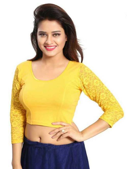 yellow cotton lycra regular blouse - 20071318 - Very Small Image - 1