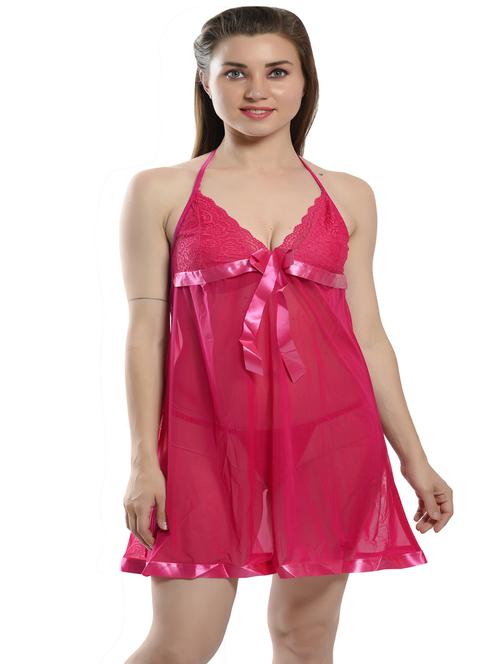 pink net babydoll - 20072408 - Very Small Image - 1