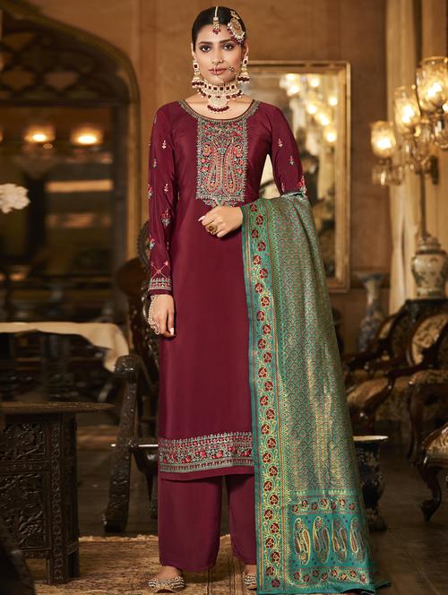 embroidered unstitched suit set - 20072427 - Very Small Image - 1