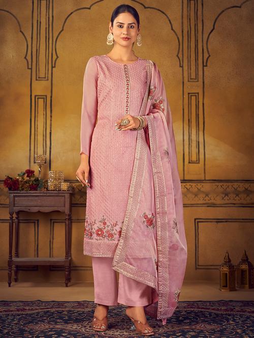 embroidered unstitched palazzo suits - 20072453 - Very Small Image - 1