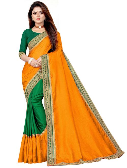 women's color block orange colored saree with blouse - 20073157 - Very Small Image - 1