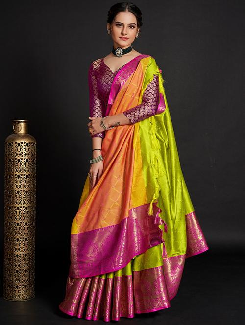 multi color kanjivaram saree with blouse - 20073445 - Very Small Image - 1