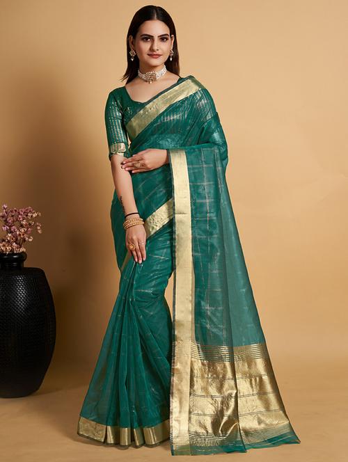 women's checks colored saree with blouse - 20073557 - Very Small Image - 1