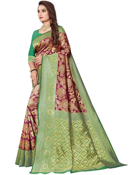 purple banarasi saree - 20074264 - Very Small Image - 1