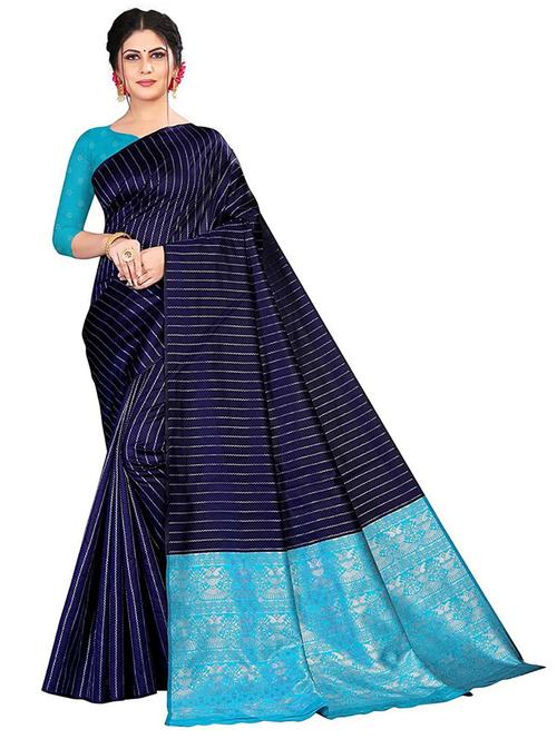 navy blue banarasi saree with blouse - 20074304 - Very Small Image - 1