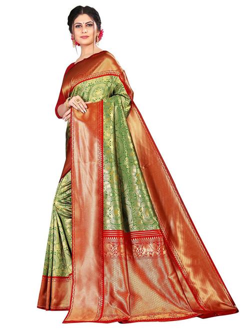 women's self design sea green colored saree with blouse - 20074495 - Very Small Image - 1