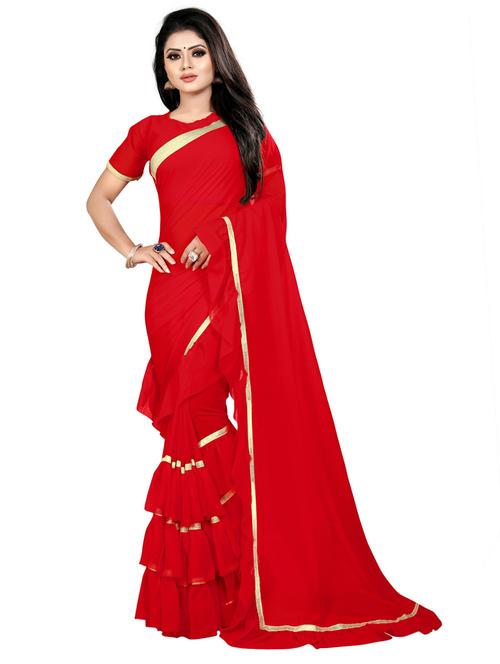 red bordered saree with blouse - 20074512 - Very Small Image - 1