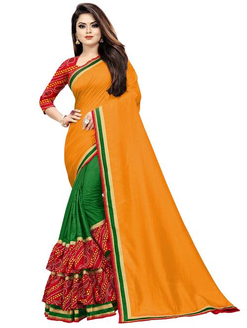 yellow bandhani half and half saree with blouse - 20074651 - Very Small Image - 1