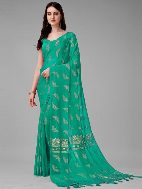 light green printed saree with blouse - 20074888 - Very Small Image - 1