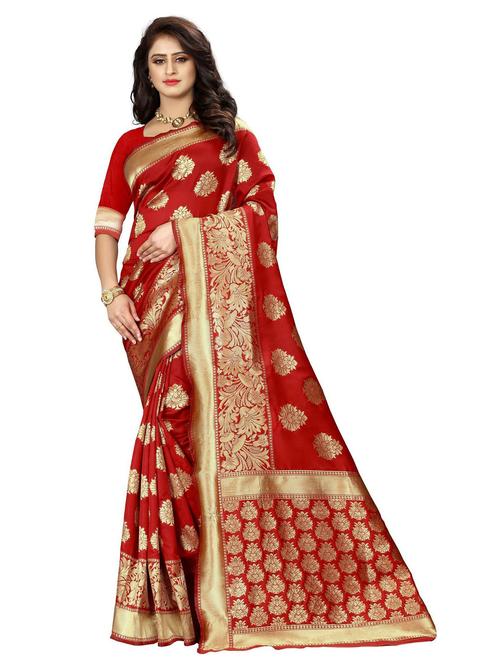 red self design woven saree with blouse - 20075009 - Very Small Image - 1
