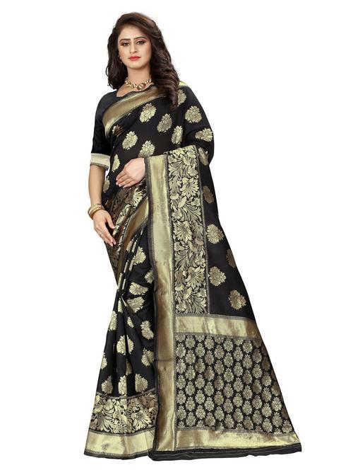 black self design woven saree with blouse - 20075014 - Very Small Image - 1