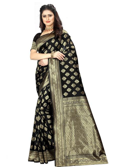 black self design woven saree with blouse - 20075030 - Very Small Image - 1