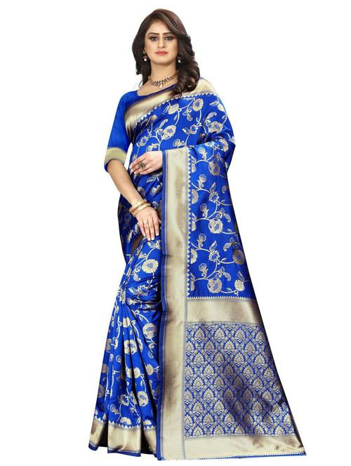 light blue self design woven saree with blouse - 20075041 - Very Small Image - 1
