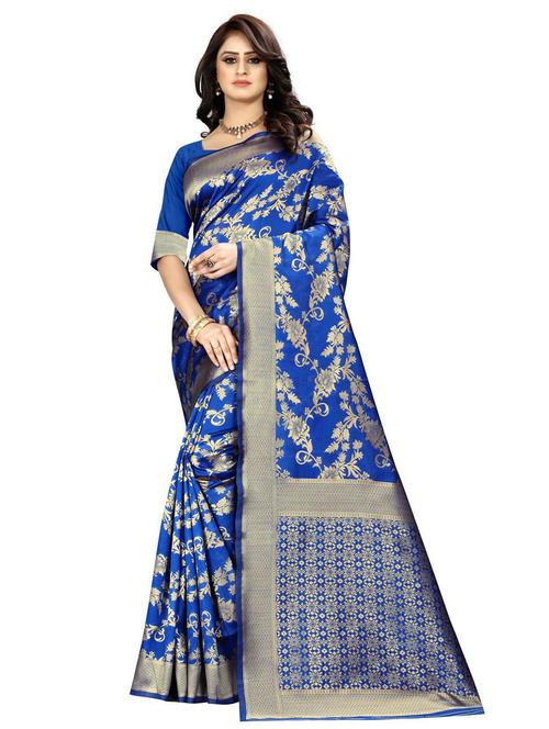 light blue self design woven saree with blouse - 20075057 - Very Small Image - 1