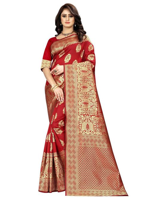 red self design woven saree with blouse - 20075153 - Very Small Image - 1