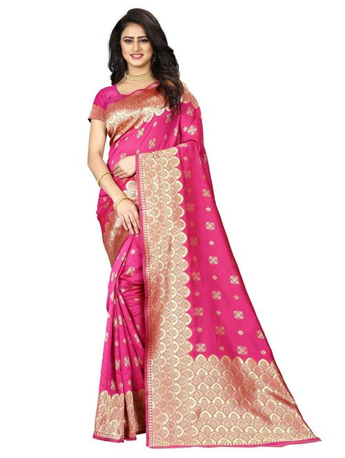 pink self design woven saree with blouse - 20075191 - Very Small Image - 1