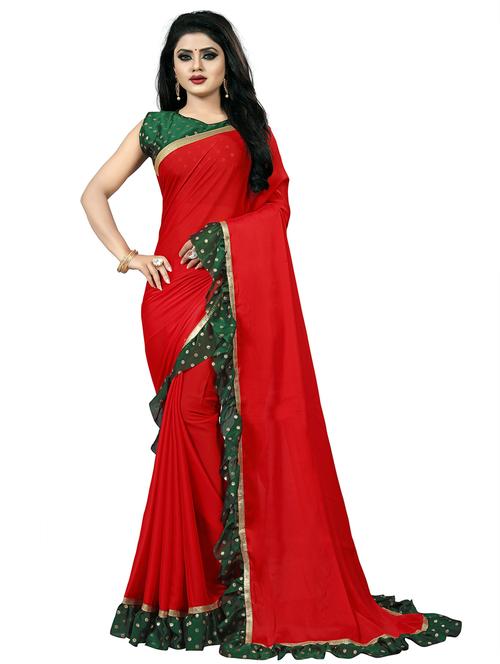 women's bordered red colored saree with blouse - 20075332 - Very Small Image - 1