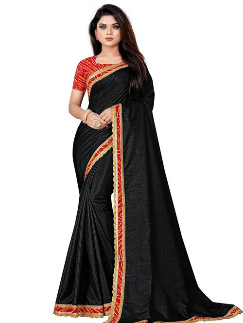 black solid with bordered saree with blouse - 20075408 - Very Small Image - 1