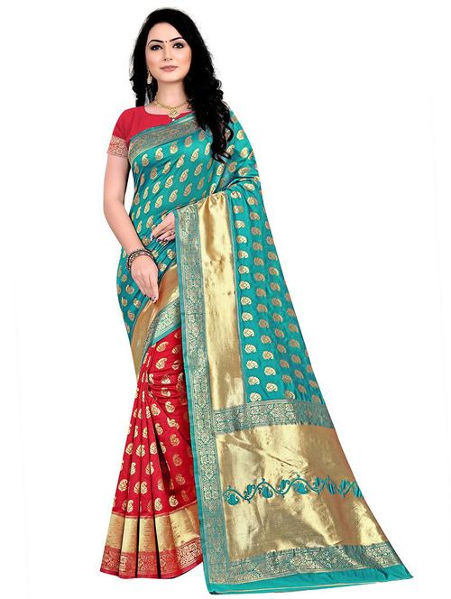 multi colored self design woven saree with blouse - 20075484 - Very Small Image - 1