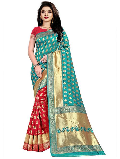 multi colored self design woven saree with blouse - 20075527 - Very Small Image - 1