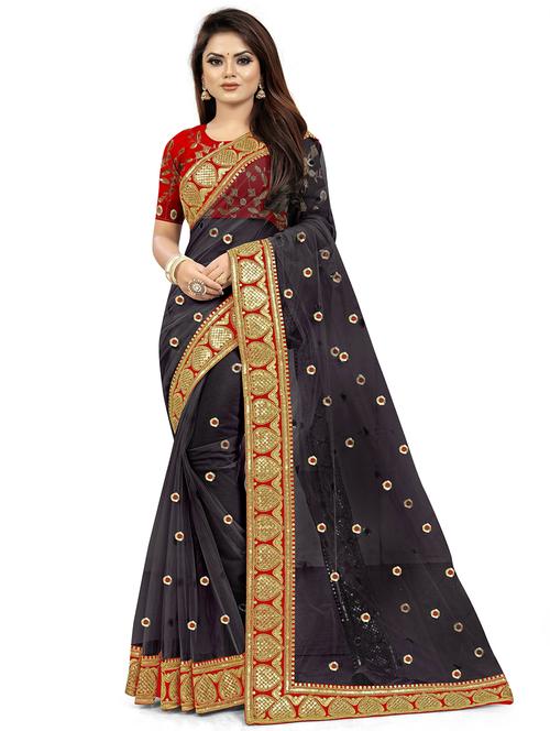 women's bordered black colored saree with blouse - 20075624 - Very Small Image - 1