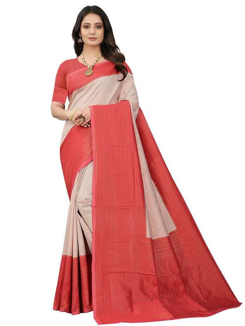 women's printed red colored saree with blouse - 20075639 - Very Small Image - 1