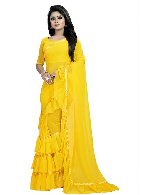 women's self design yellow colored saree with blouse - 20075674 - Very Small Image - 1
