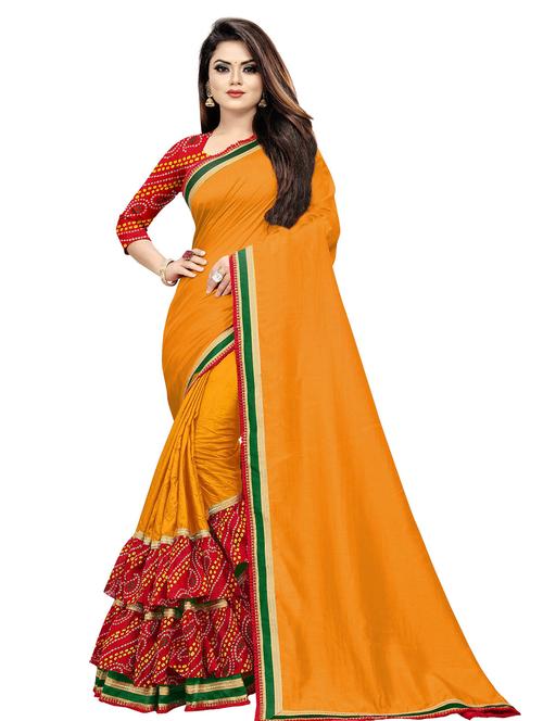 women's bordered mustard colored saree with blouse - 20075971 - Very Small Image - 1