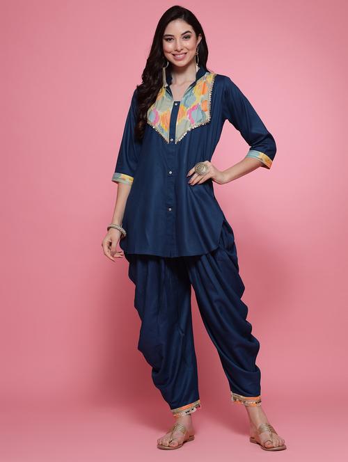 mandarin neck kurta dhoti salwar set - 20078336 - Very Small Image - 1