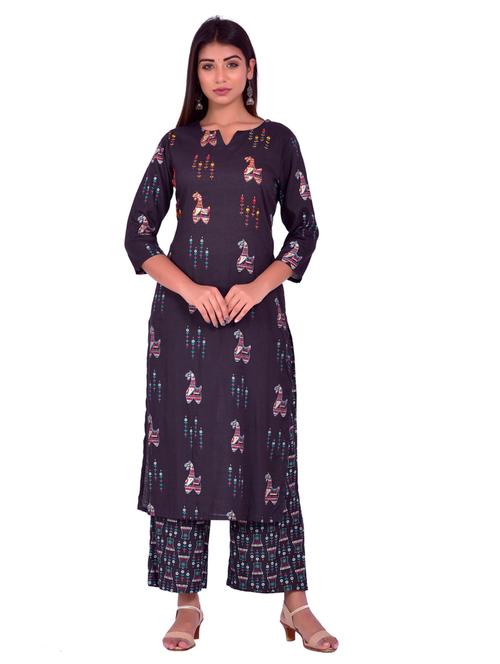 notch neck kurta palazzo set - 20078360 - Very Small Image - 1