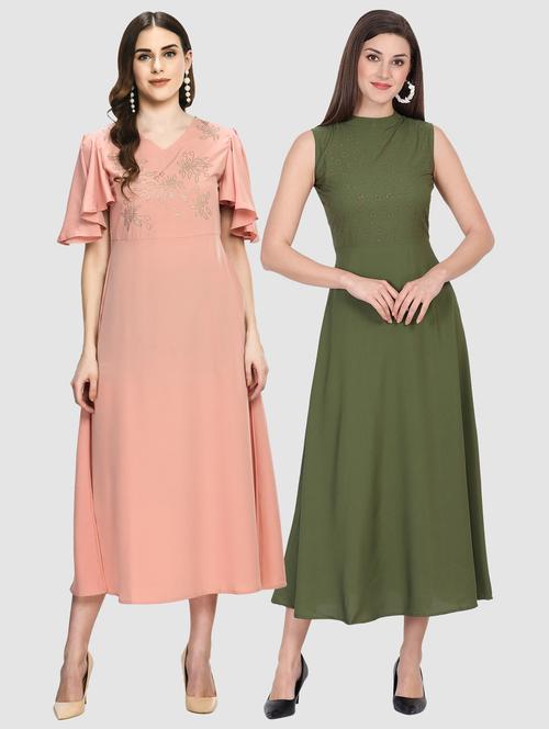 women's combo solid dress - 20079832 - Very Small Image - 1