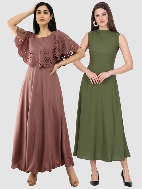 women's combo solid dress - 20079906 - Very Small Image - 1